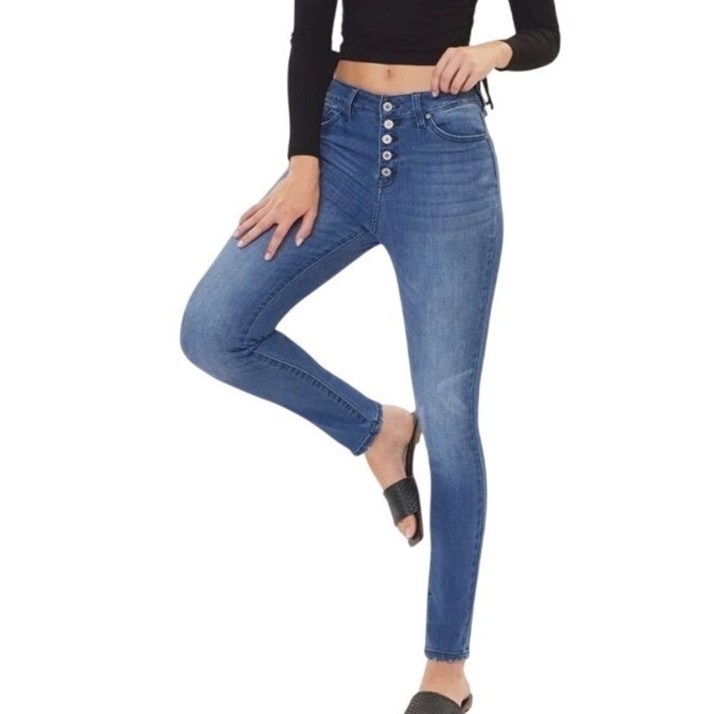 NEW KanCan Size 3/25 Curvy High Rise Button Fly Skinny Jeans Medium
